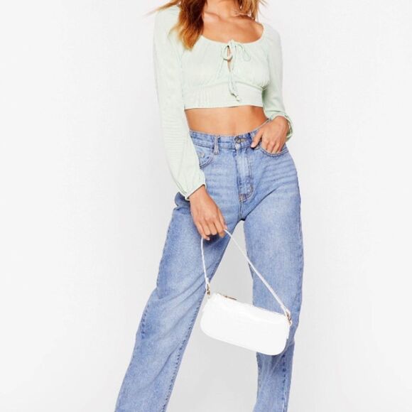 Nasty Gal Sweet On You Light Green Long Sleeve Crop Top Boho Style size 4 - Picture 2 of 10